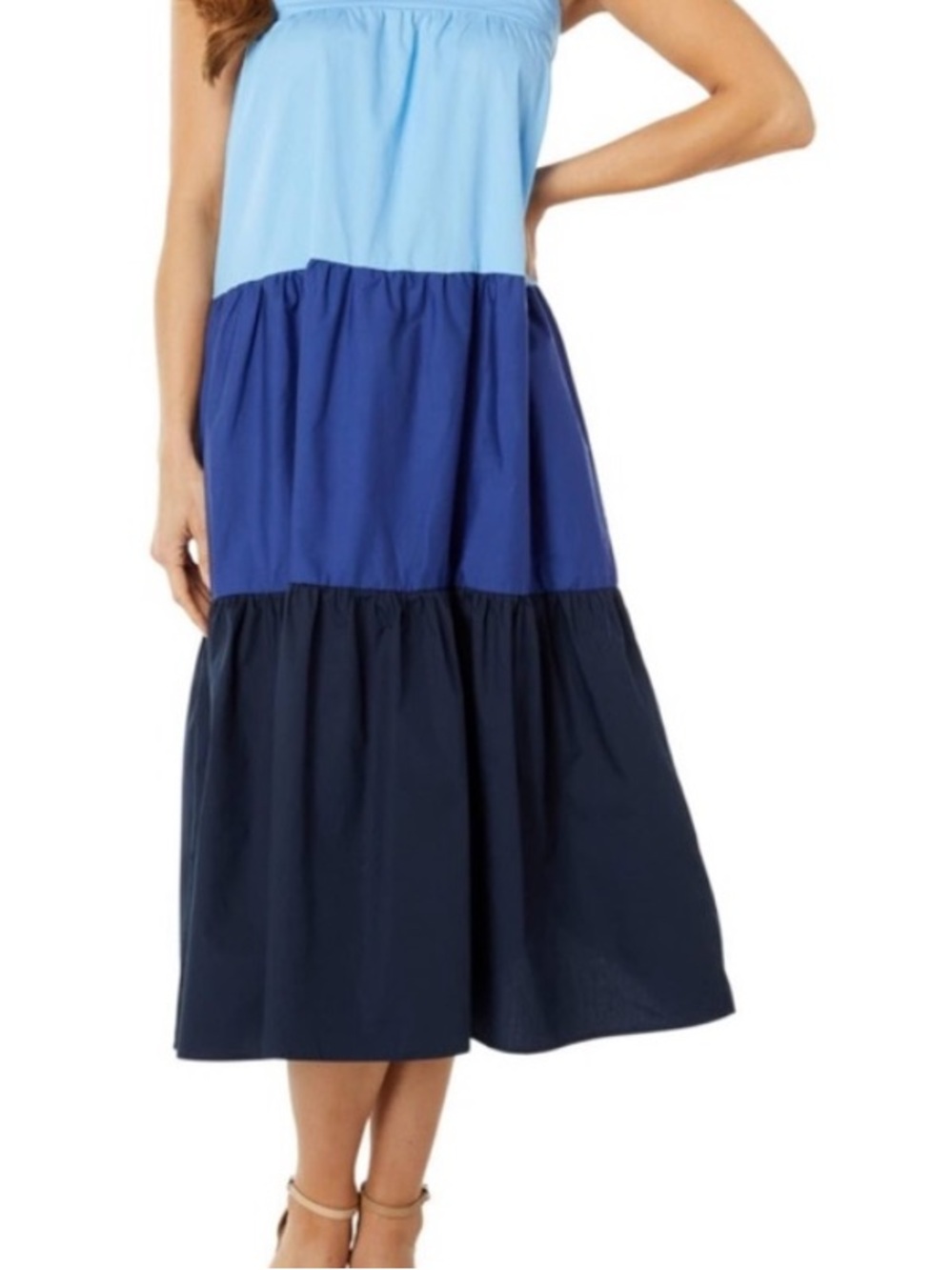 Colorblock Tiered Midi Dress in Light Blue / Royal / Navy